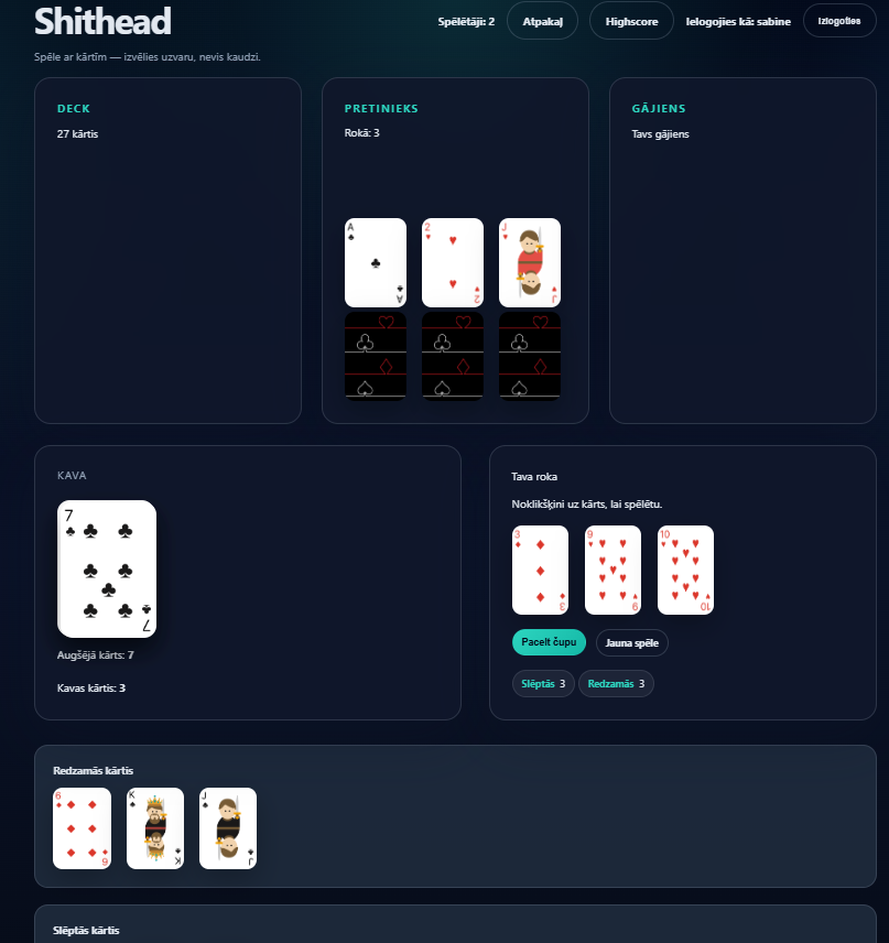 Shithead card game interface